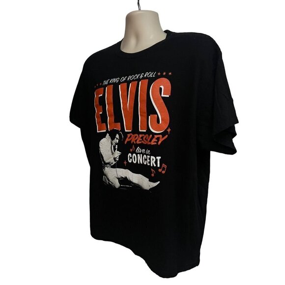 Elvis Presley Black Graphic Band T-Shirt 2XL King of Rock & Roll Live in Concert - Picture 3 of 6